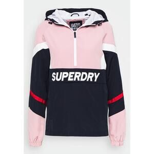 Women's Superdry Jacket Windbreaker Color Block Dark Navy Pink Hooded Size US 10